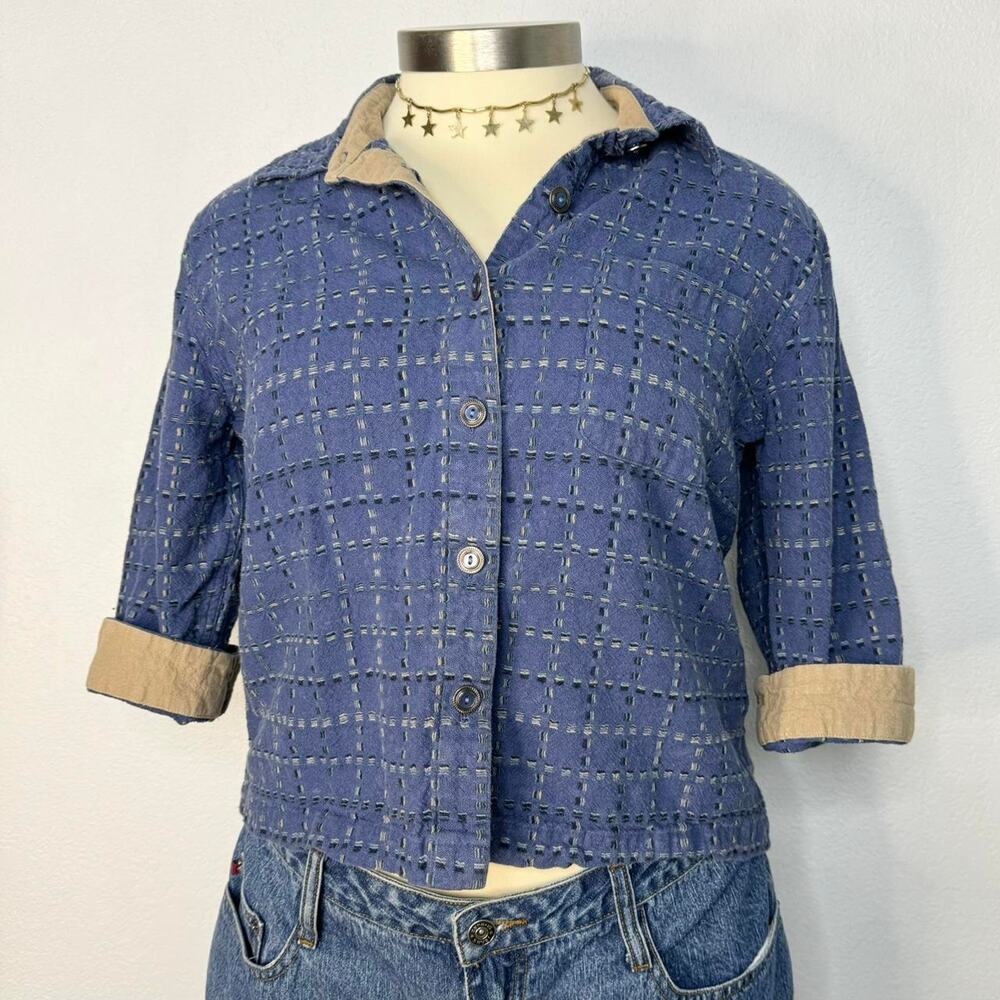Vintage 90s Linen Blend Button-Up Embroidered Shirt Christopher & Banks Large